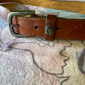 Plain Genuine Leather Brown Western Belt by Etienne Aigner.. Brass Buck